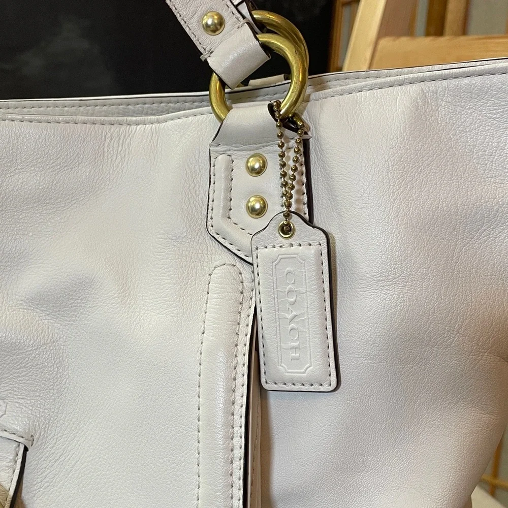 Coach Campbell Leather Izzy Fashion Satchel in Ivory/Brass